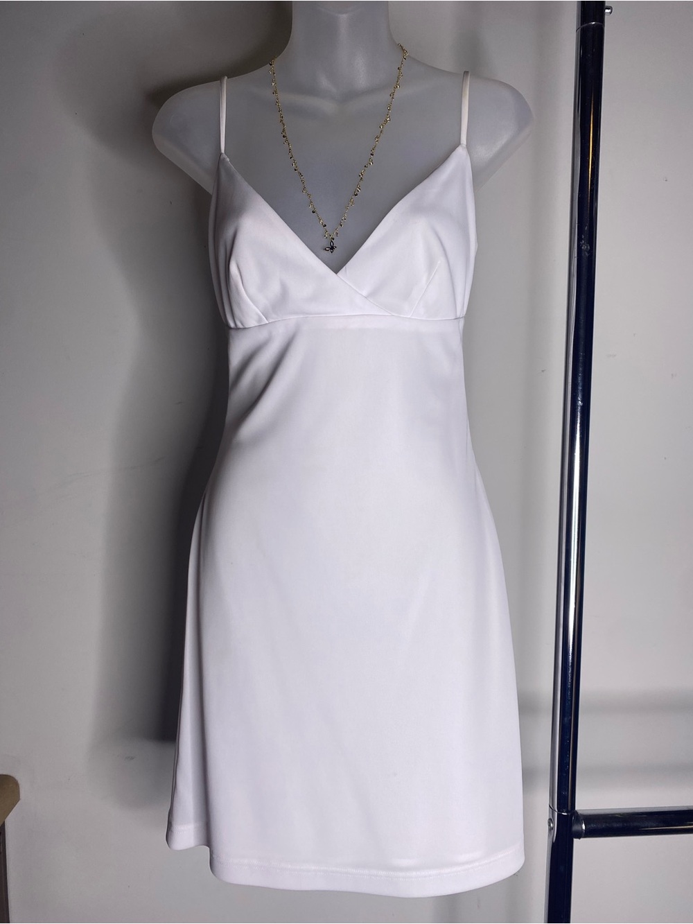 Vintage made in USA 90s Frederick's of hollywood white dress w/pearl gems draped